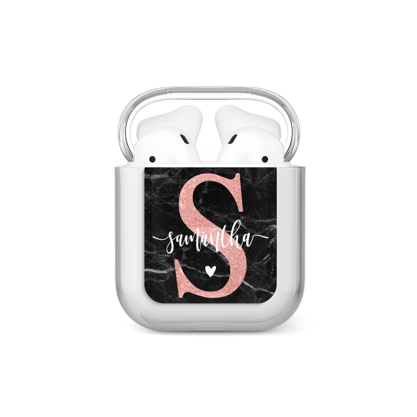 Black Marble Personalised Glitter Initial Name AirPods Case