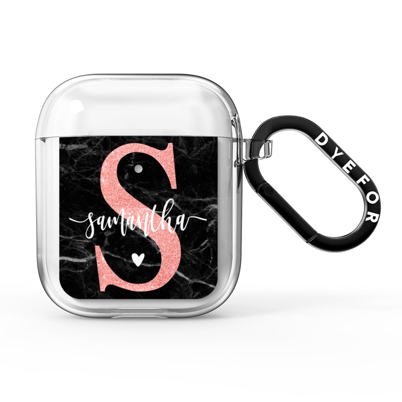 Black Marble Personalised Glitter Initial Name AirPods Clear Case