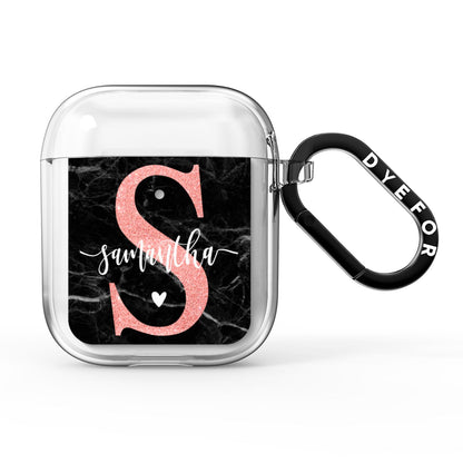 Black Marble Personalised Glitter Initial Name AirPods Clear Case