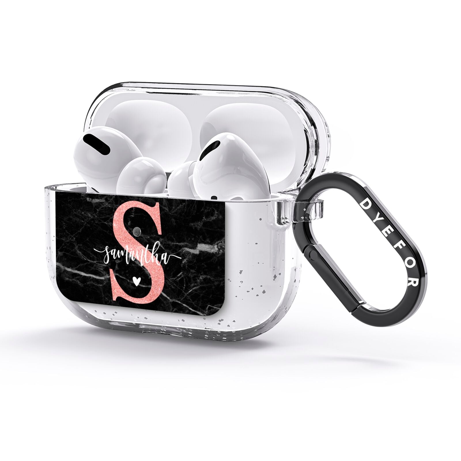 Black Marble Personalised Glitter Initial Name AirPods Glitter Case 3rd Gen Side Image