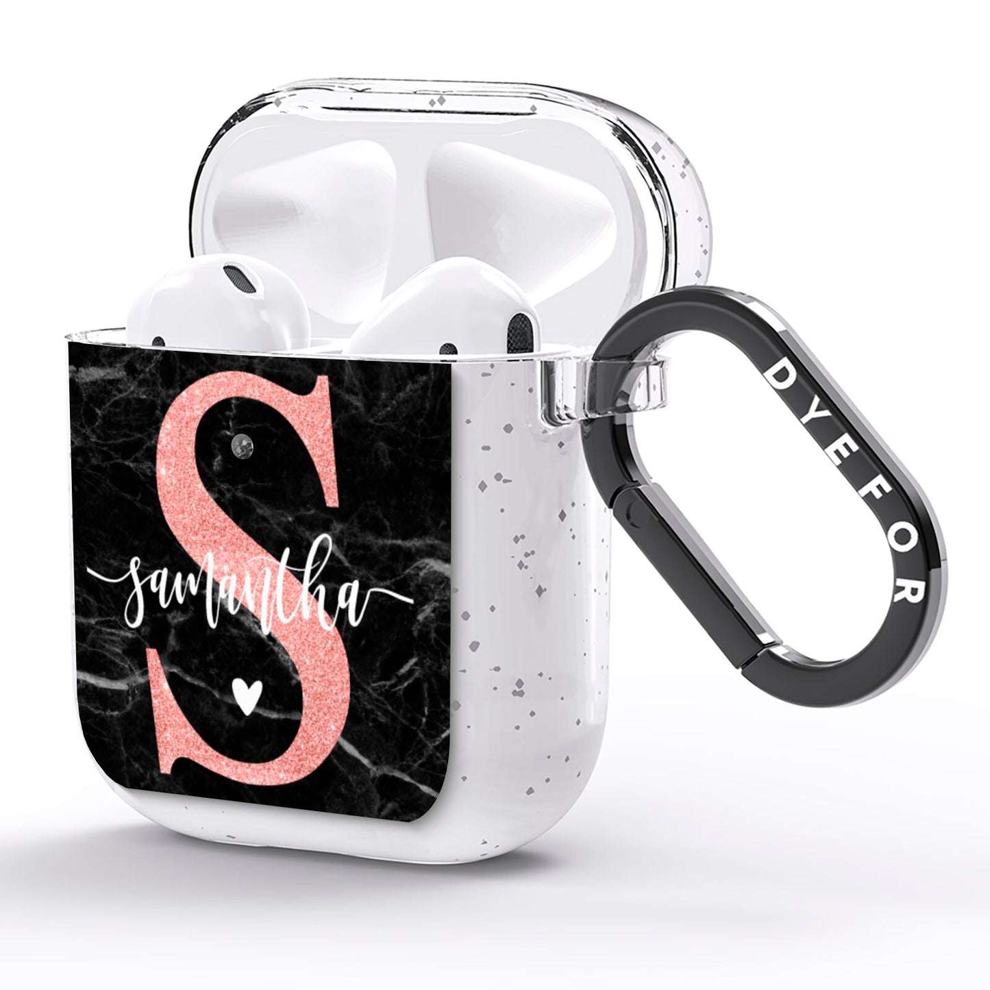 Black Marble Personalised Glitter Initial Name AirPods Glitter Case Side Image