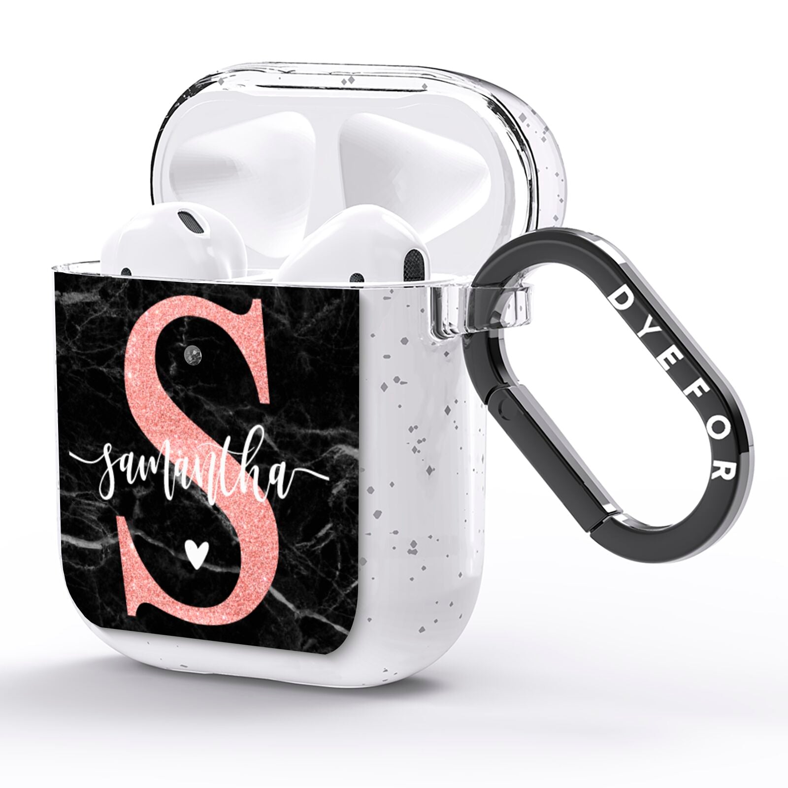 Black Marble Personalised Glitter Initial Name AirPods Glitter Case Side Image