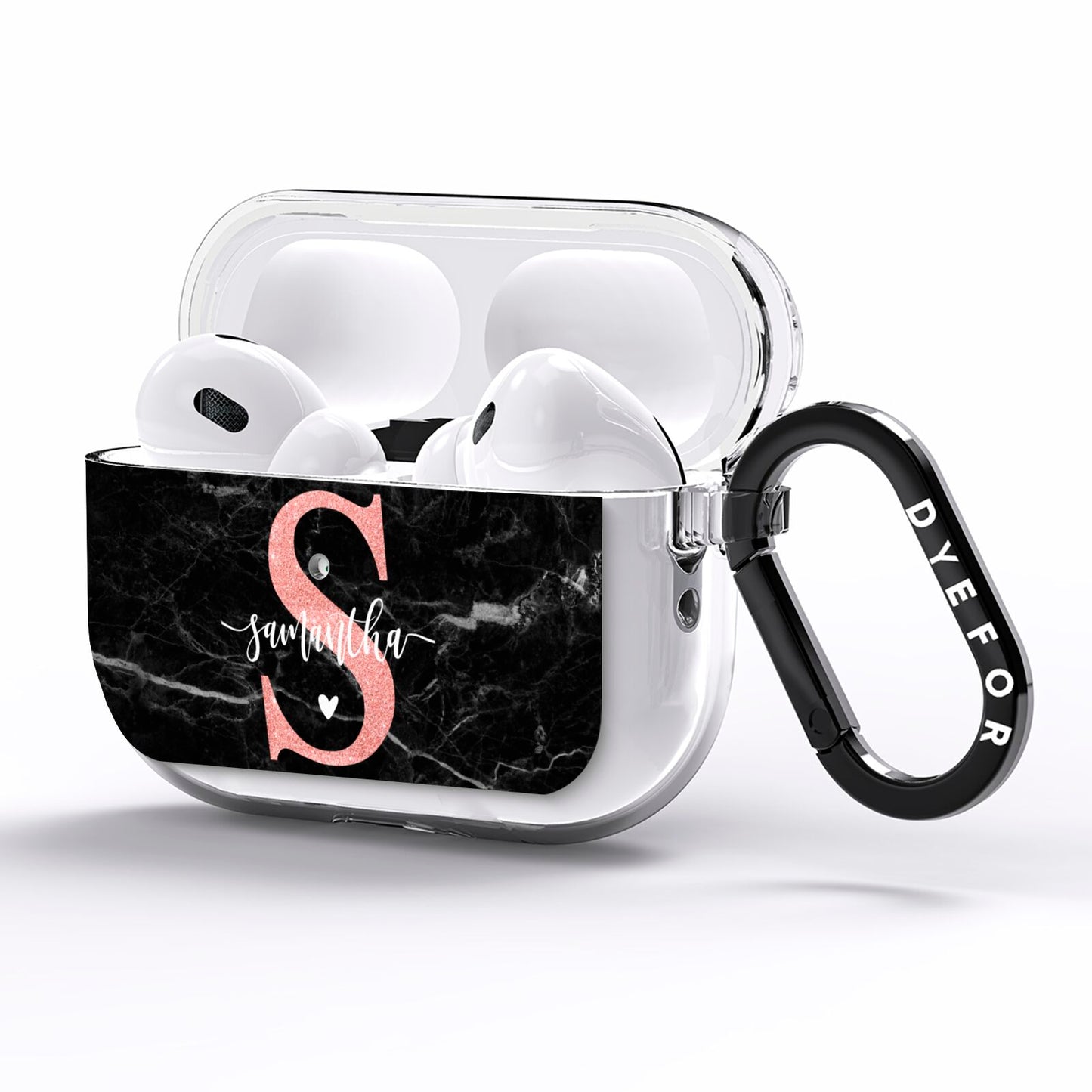 Black Marble Personalised Glitter Initial Name AirPods Pro Clear Case Side Image