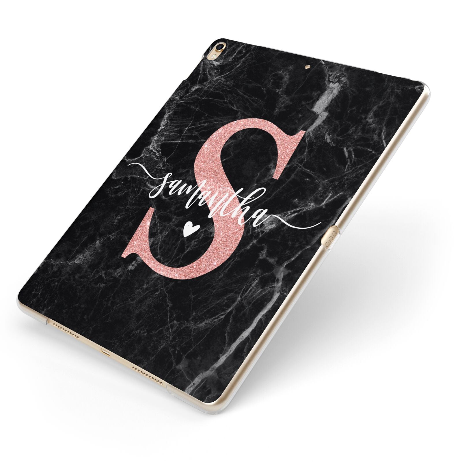 Black Marble Personalised Glitter Initial Name Apple iPad Case on Gold iPad Side View