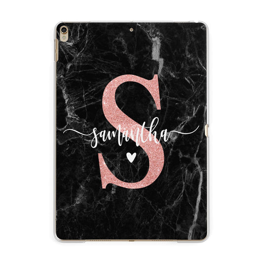Black Marble Personalised Glitter Initial Name Apple iPad Gold Case