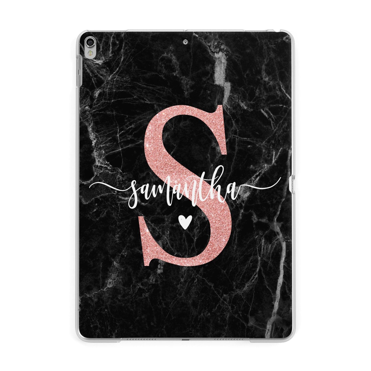 Black Marble Personalised Glitter Initial Name Apple iPad Silver Case