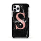 Black Marble Personalised Glitter Initial Name Apple iPhone 11 Pro in Silver with Black Impact Case