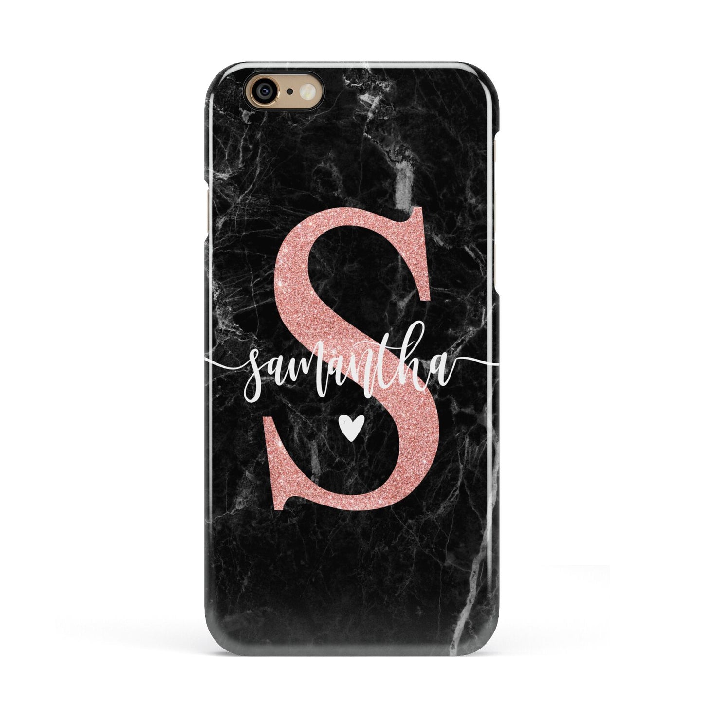 Black Marble Personalised Glitter Initial Name Apple iPhone 6 3D Snap Case