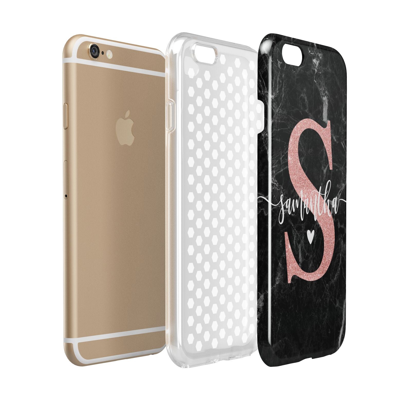 Black Marble Personalised Glitter Initial Name Apple iPhone 6 3D Tough Case Expanded view