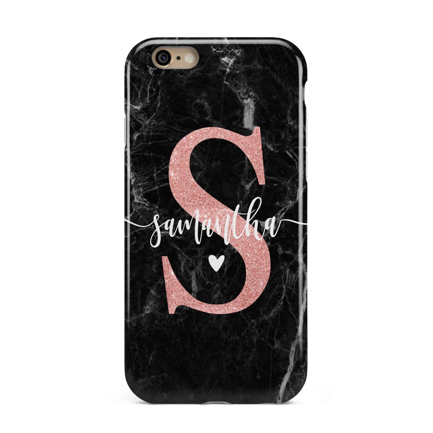 Black Marble Personalised Glitter Initial Name Apple iPhone 6 3D Tough Case