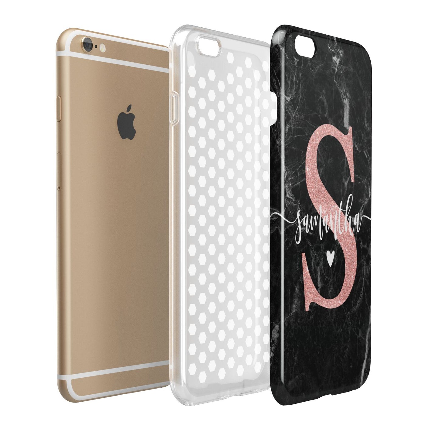 Black Marble Personalised Glitter Initial Name Apple iPhone 6 Plus 3D Tough Case Expand Detail Image