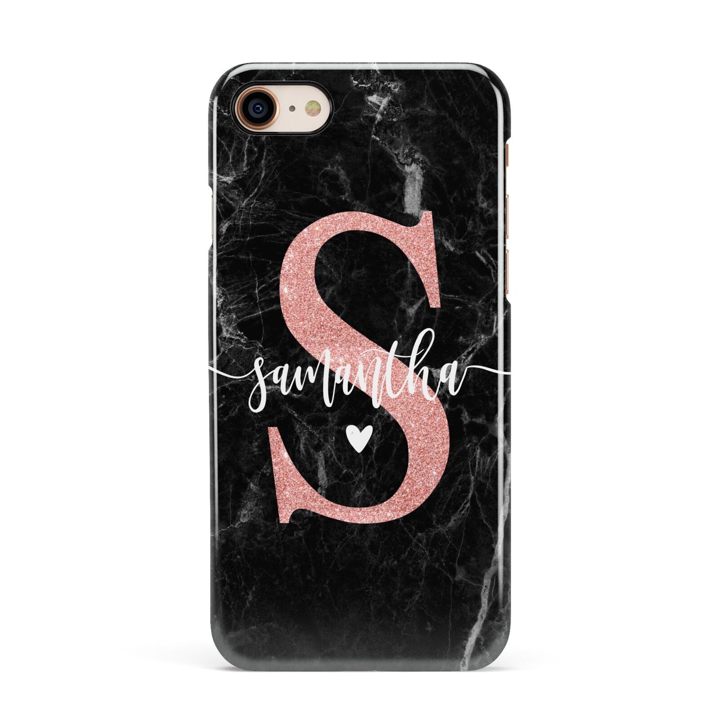 Black Marble Personalised Glitter Initial Name Apple iPhone 7 8 3D Snap Case