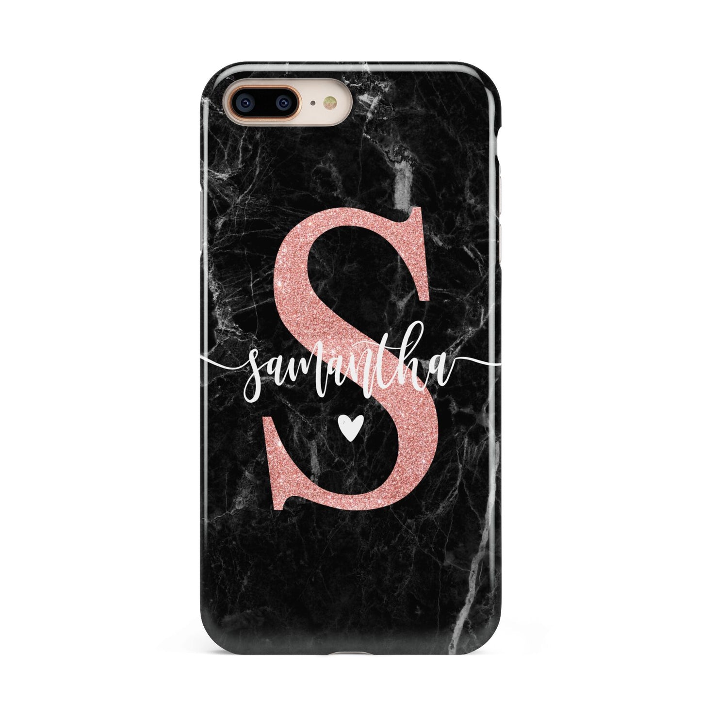 Black Marble Personalised Glitter Initial Name Apple iPhone 7 8 Plus 3D Tough Case