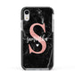 Black Marble Personalised Glitter Initial Name Apple iPhone XR Impact Case Black Edge on Silver Phone