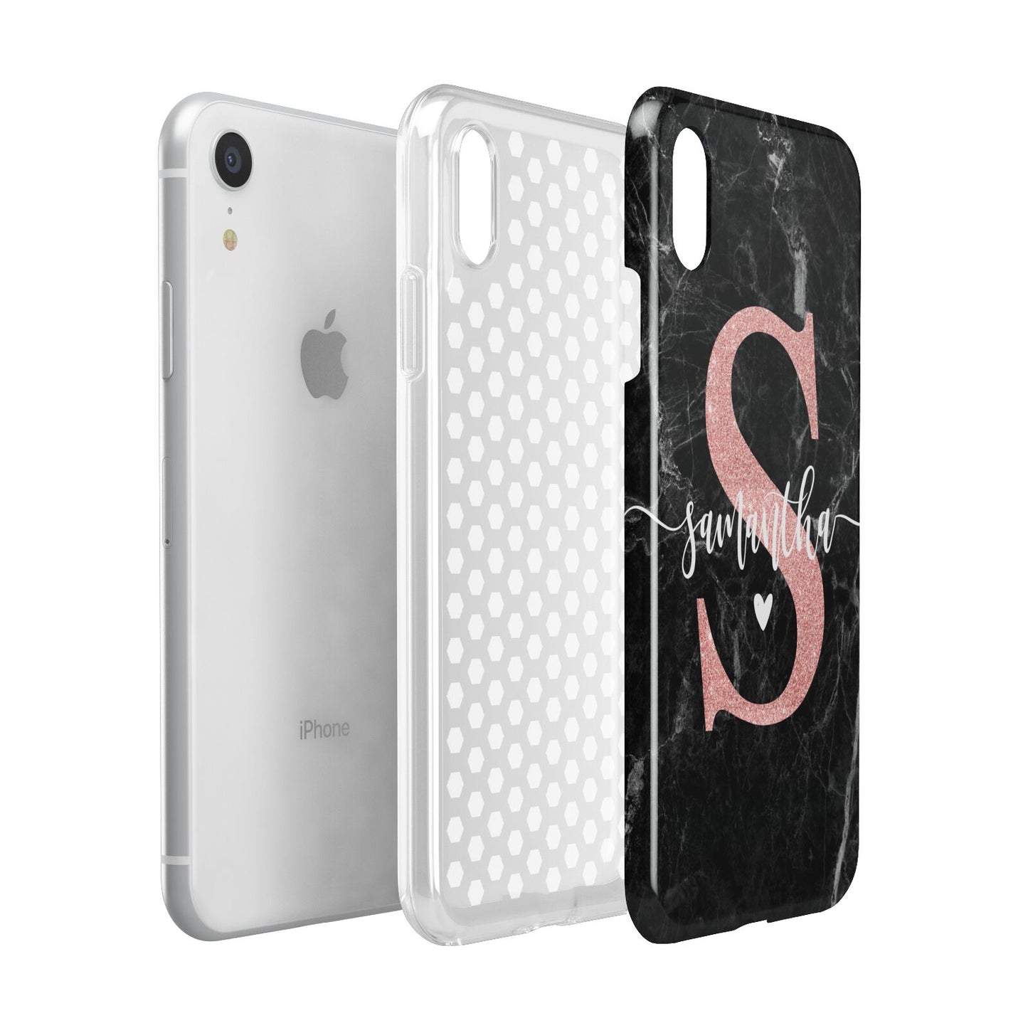 Black Marble Personalised Glitter Initial Name Apple iPhone XR White 3D Tough Case Expanded view
