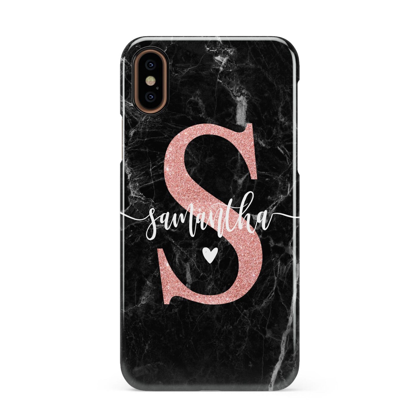Black Marble Personalised Glitter Initial Name Apple iPhone XS 3D Snap Case