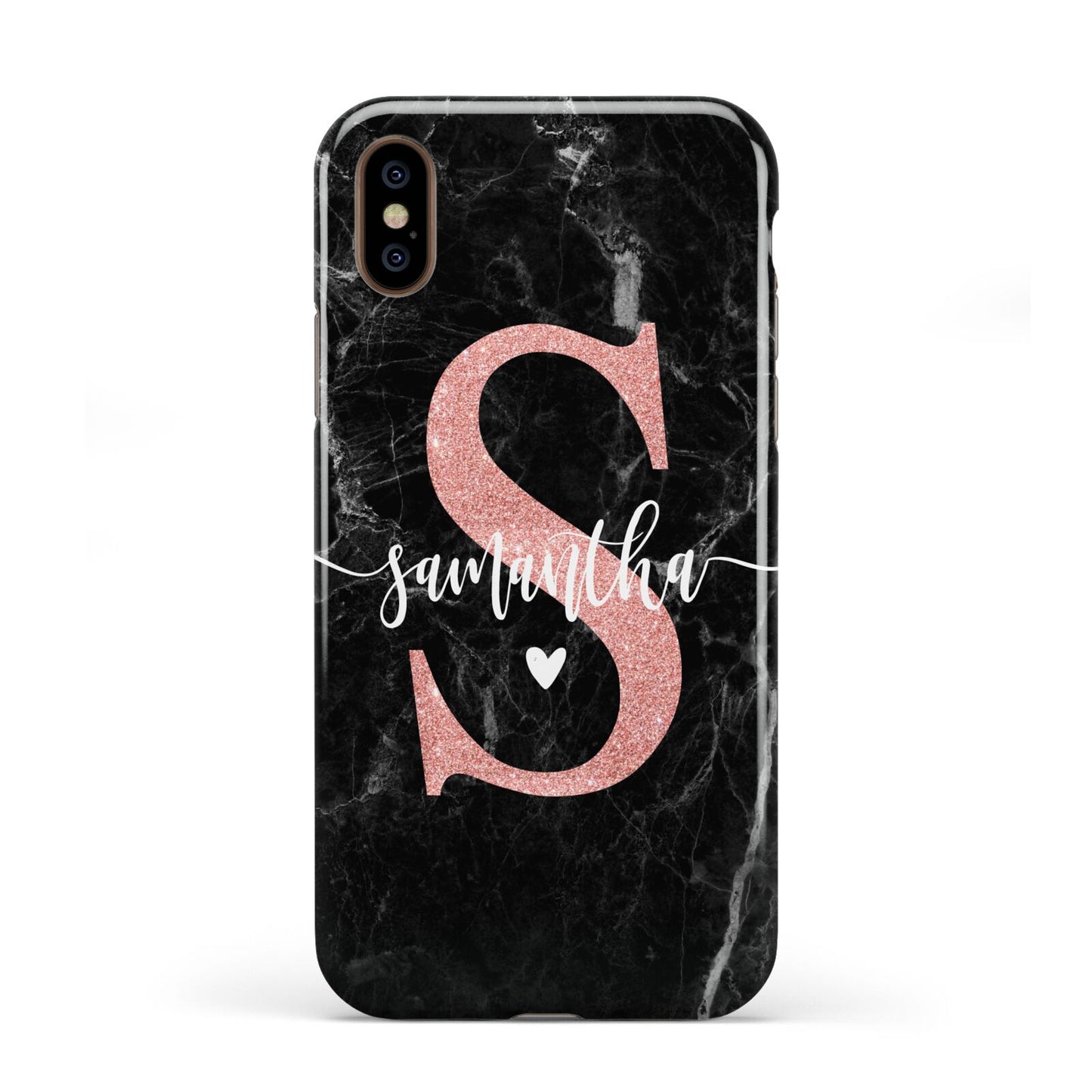 Black Marble Personalised Glitter Initial Name Apple iPhone XS 3D Tough