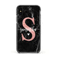 Black Marble Personalised Glitter Initial Name Apple iPhone Xs Impact Case Black Edge on Black Phone
