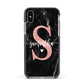 Black Marble Personalised Glitter Initial Name Apple iPhone Xs Impact Case Black Edge on Silver Phone