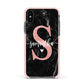 Black Marble Personalised Glitter Initial Name Apple iPhone Xs Impact Case Pink Edge on Black Phone