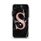 Black Marble Personalised Glitter Initial Name Apple iPhone Xs Impact Case White Edge on Black Phone