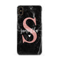 Black Marble Personalised Glitter Initial Name Apple iPhone Xs Max 3D Snap Case