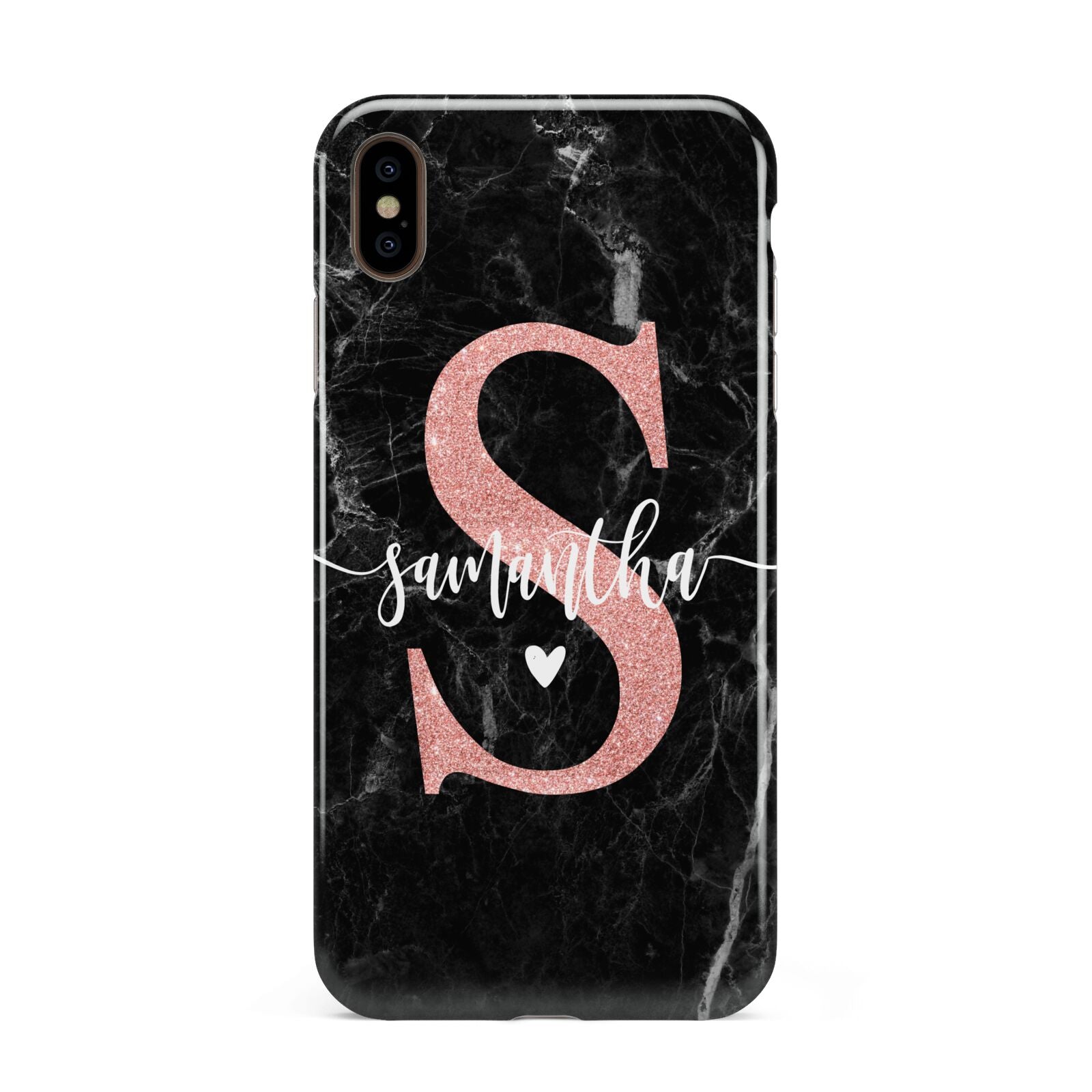 Black Marble Personalised Glitter Initial Name Apple iPhone Xs Max 3D Tough Case