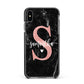 Black Marble Personalised Glitter Initial Name Apple iPhone Xs Max Impact Case Black Edge on Black Phone