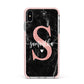 Black Marble Personalised Glitter Initial Name Apple iPhone Xs Max Impact Case Pink Edge on Silver Phone