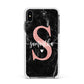 Black Marble Personalised Glitter Initial Name Apple iPhone Xs Max Impact Case White Edge on Black Phone