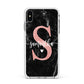 Black Marble Personalised Glitter Initial Name Apple iPhone Xs Max Impact Case White Edge on Silver Phone
