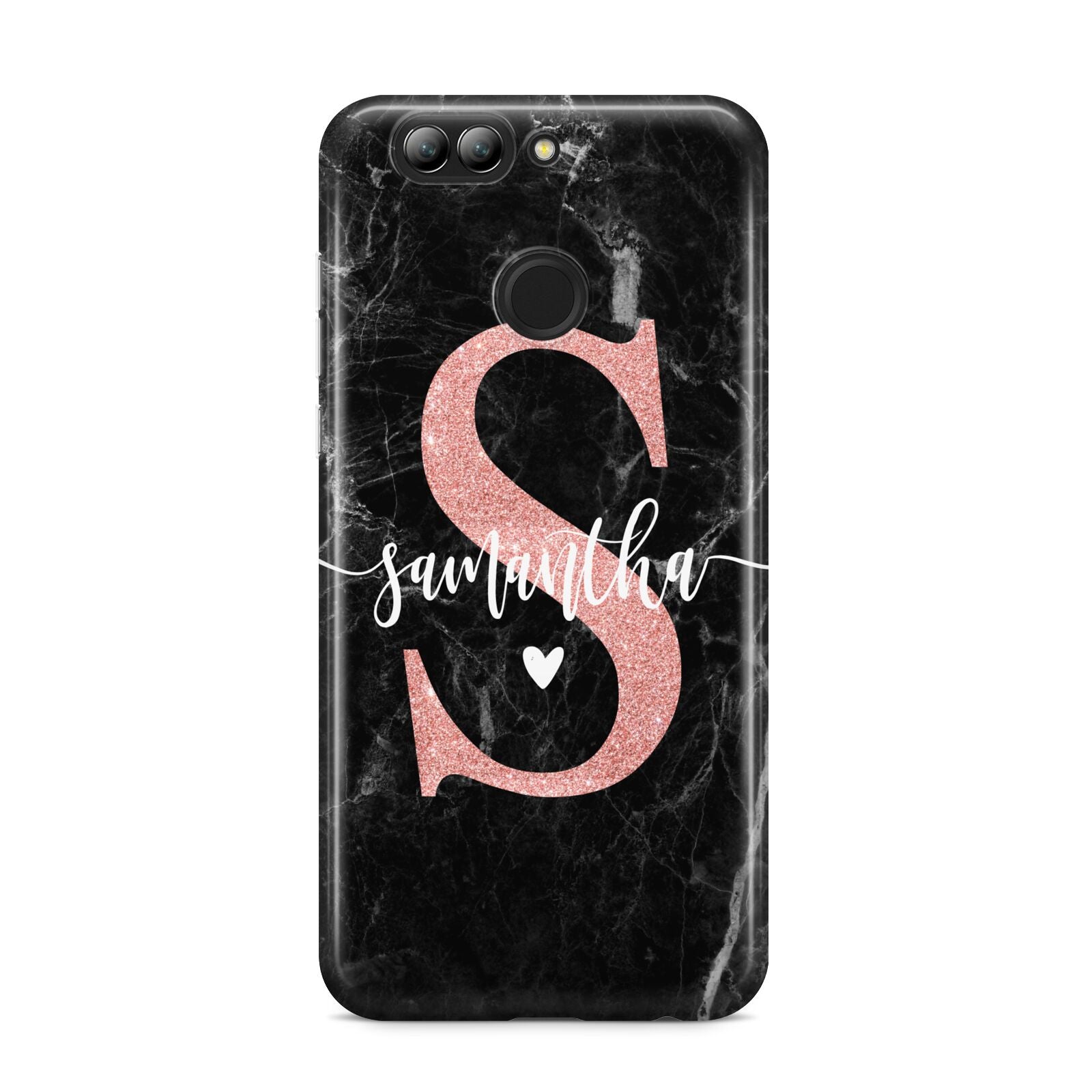 Black Marble Personalised Glitter Initial Name Huawei Nova 2s Phone Case