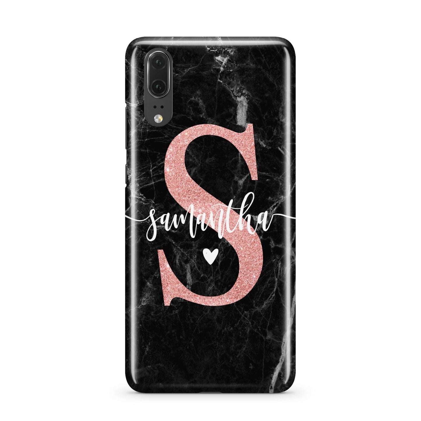 Black Marble Personalised Glitter Initial Name Huawei P20 Phone Case