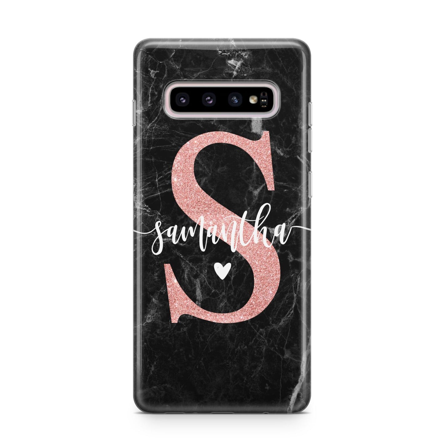 Black Marble Personalised Glitter Initial Name Samsung Galaxy S10 Plus Case