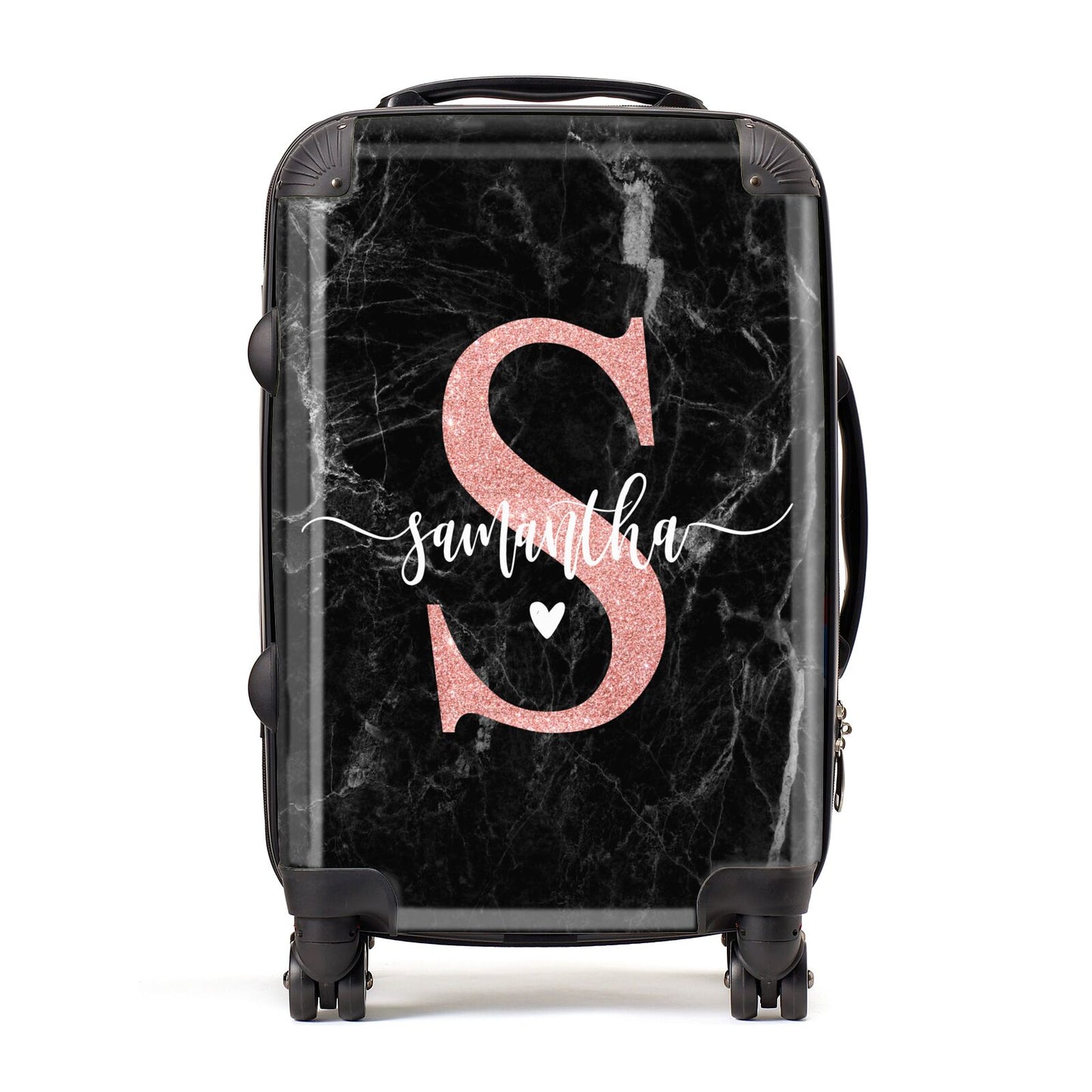 Black Marble Personalised Glitter Initial Name Suitcase