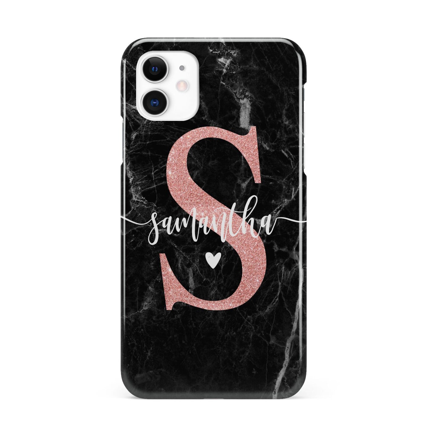 Black Marble Personalised Glitter Initial Name iPhone 11 3D Snap Case