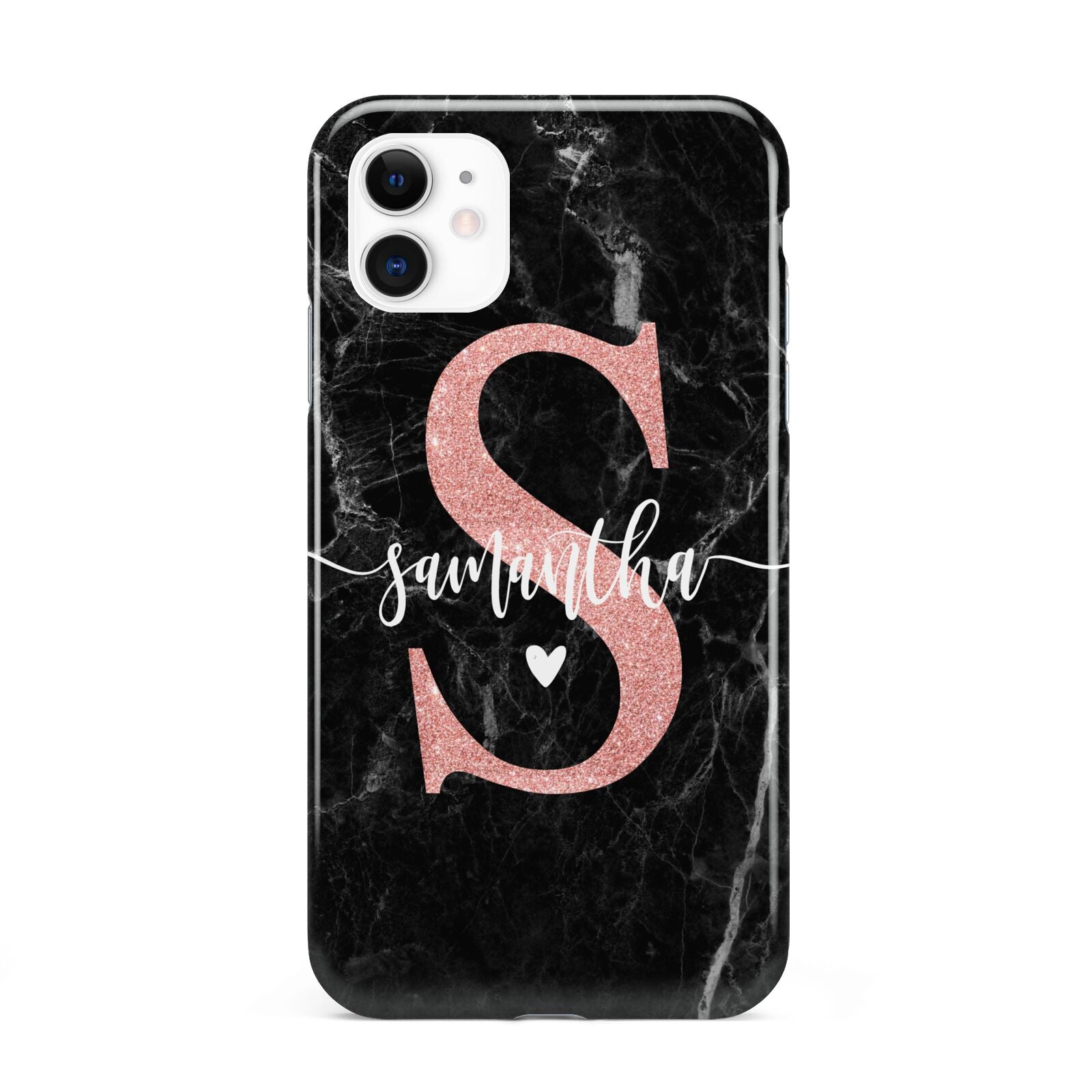 Black Marble Personalised Glitter Initial Name iPhone 11 3D Tough Case