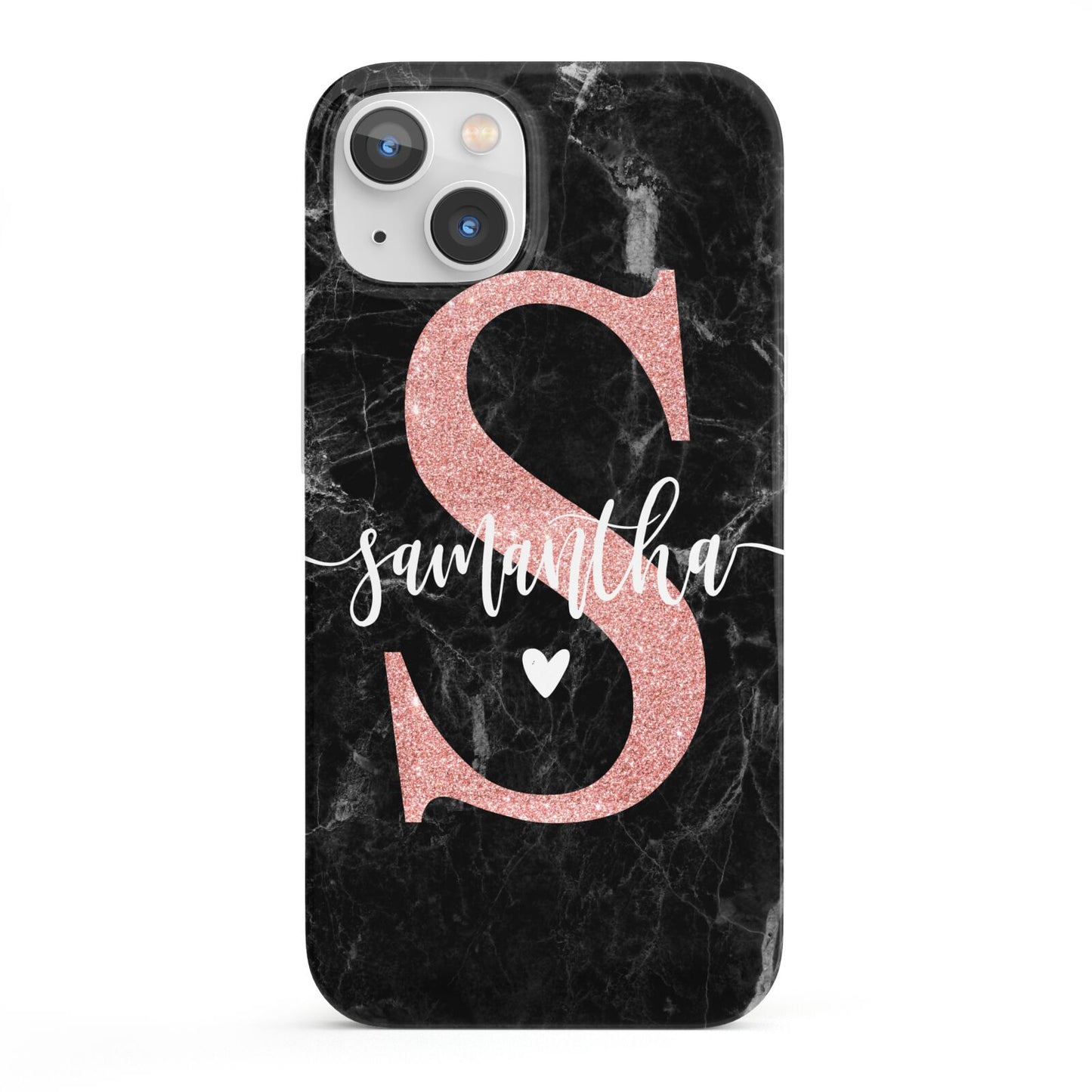 Black Marble Personalised Glitter Initial Name iPhone 13 Full Wrap 3D Snap Case