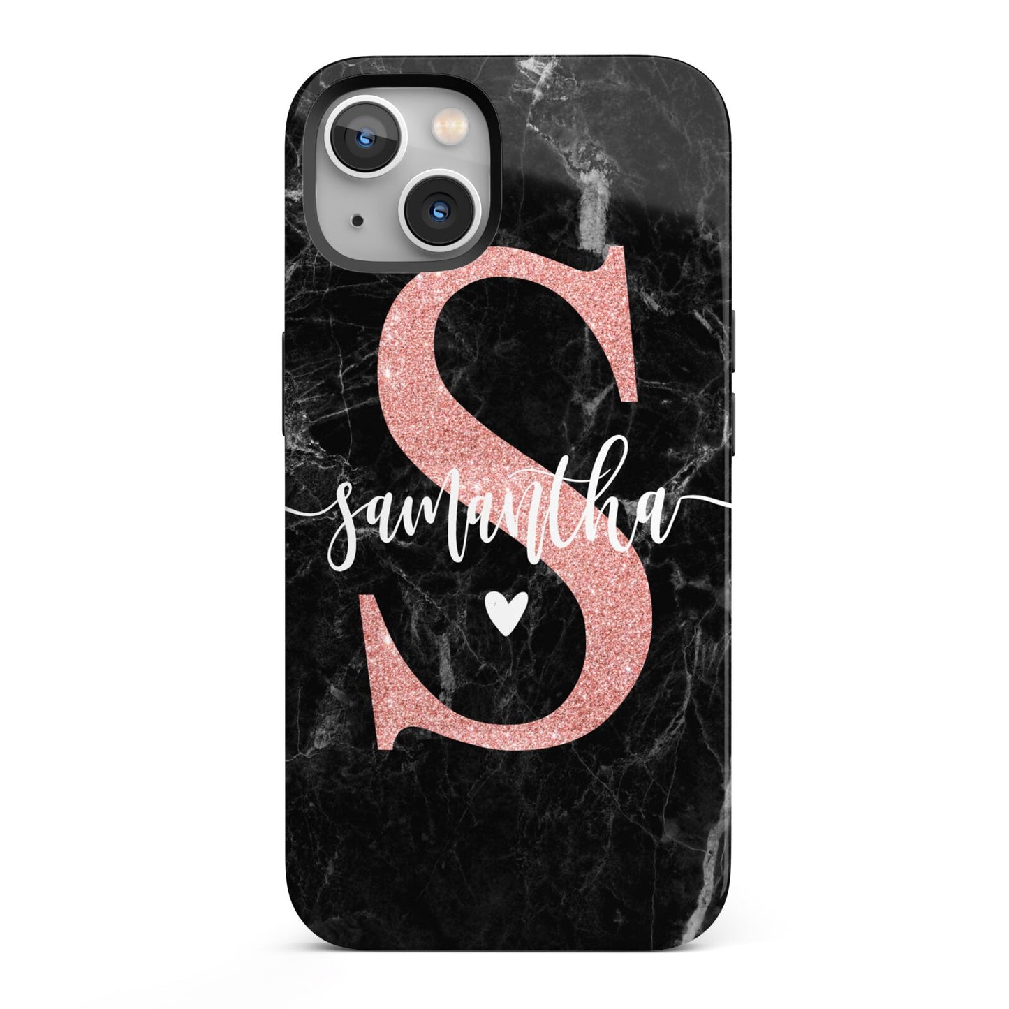 Black Marble Personalised Glitter Initial Name iPhone 13 Full Wrap 3D Tough Case