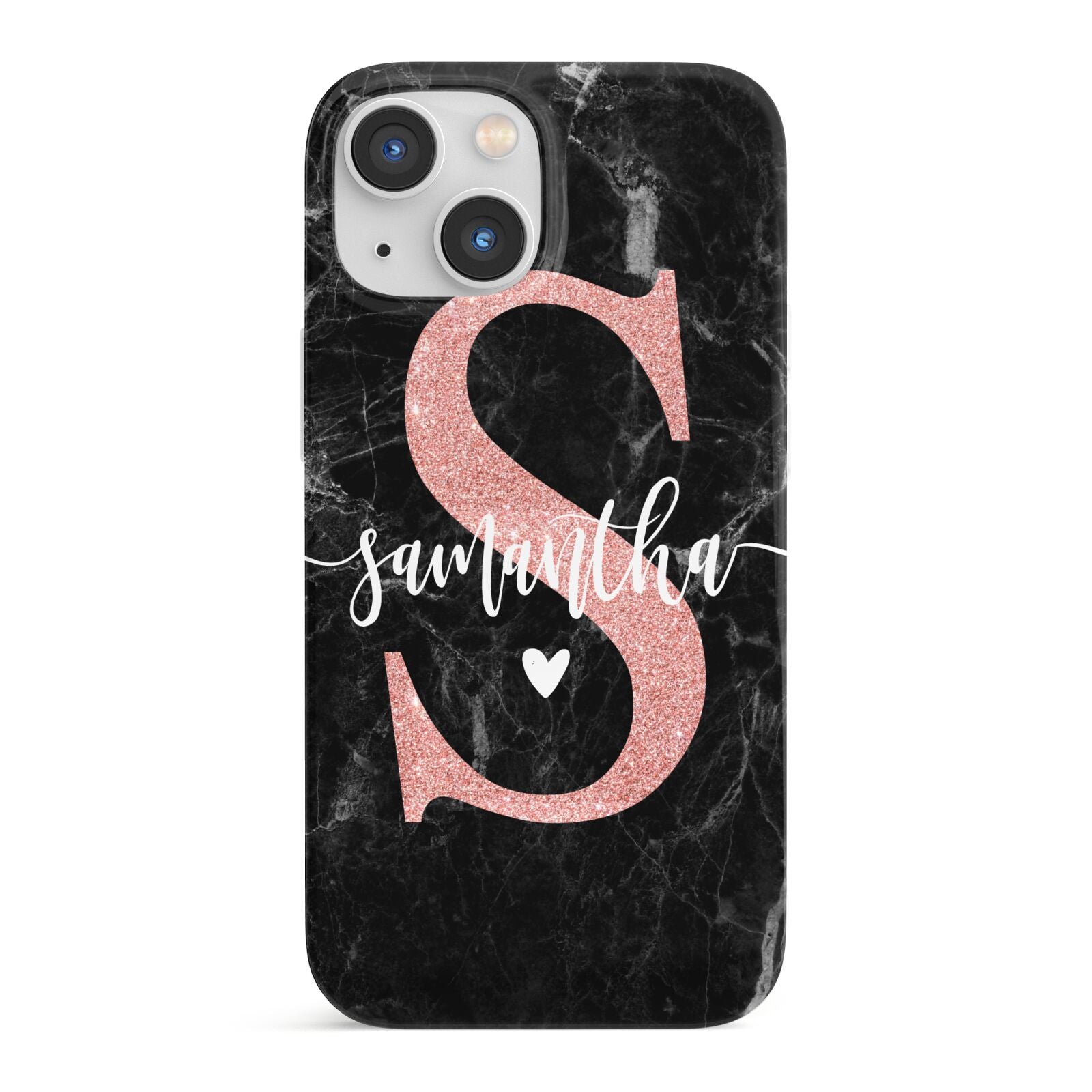 Black Marble Personalised Glitter Initial Name iPhone 13 Mini Full Wrap 3D Snap Case