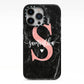 Black Marble Personalised Glitter Initial Name iPhone 13 Pro Black Impact Case on Silver phone