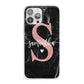 Black Marble Personalised Glitter Initial Name iPhone 13 Pro Max Clear Bumper Case