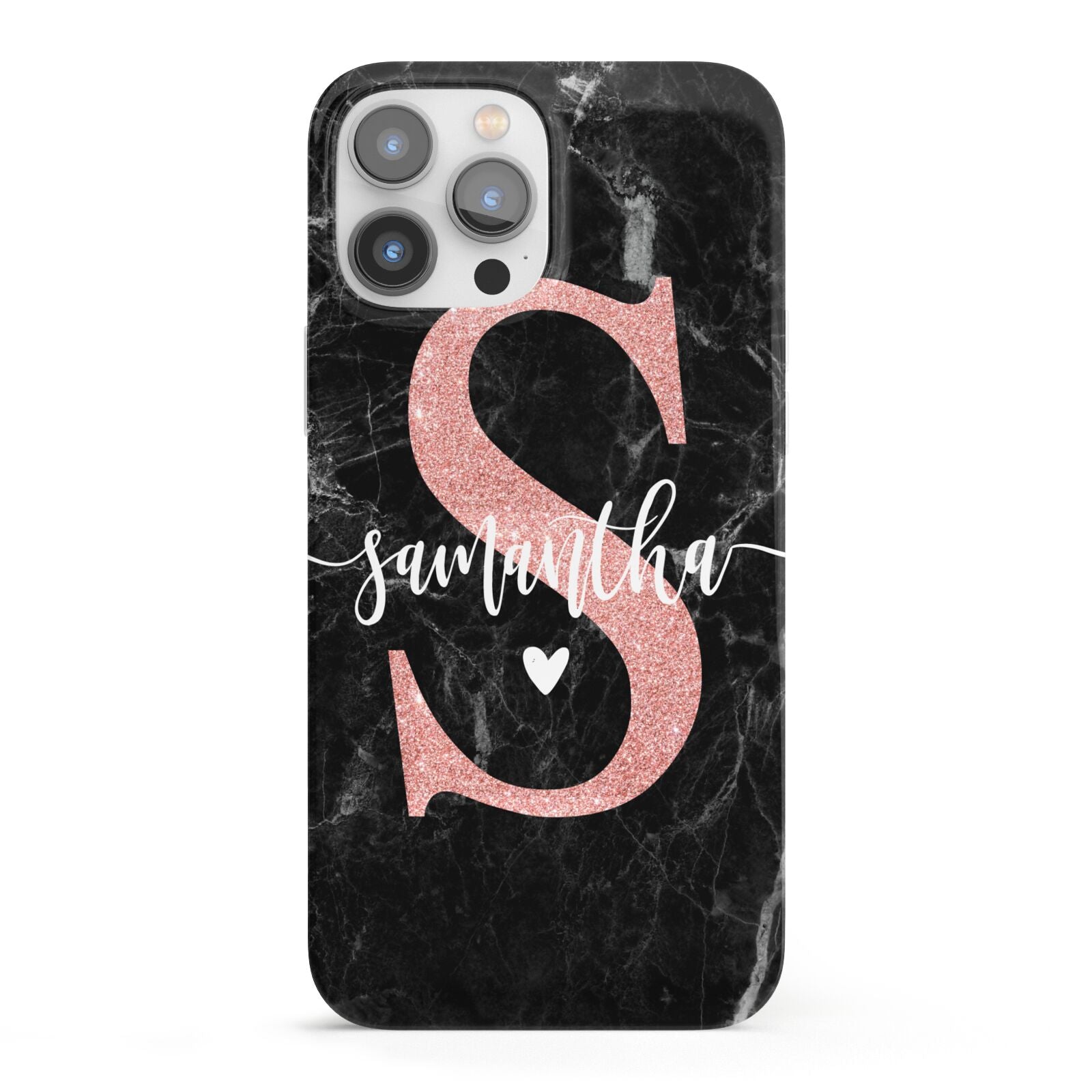 Black Marble Personalised Glitter Initial Name iPhone 13 Pro Max Full Wrap 3D Snap Case