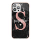 Black Marble Personalised Glitter Initial Name iPhone 13 Pro Max TPU Impact Case with Pink Edges