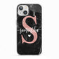 Black Marble Personalised Glitter Initial Name iPhone 13 TPU Impact Case with White Edges