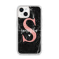Black Marble Personalised Glitter Initial Name iPhone 14 Clear Tough Case Starlight