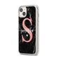 Black Marble Personalised Glitter Initial Name iPhone 14 Plus Clear Tough Case Starlight Angled Image