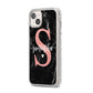 Black Marble Personalised Glitter Initial Name iPhone 14 Plus Glitter Tough Case Starlight Angled Image