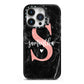 Black Marble Personalised Glitter Initial Name iPhone 14 Pro Black Impact Case on Silver phone