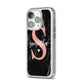 Black Marble Personalised Glitter Initial Name iPhone 14 Pro Glitter Tough Case Silver Angled Image